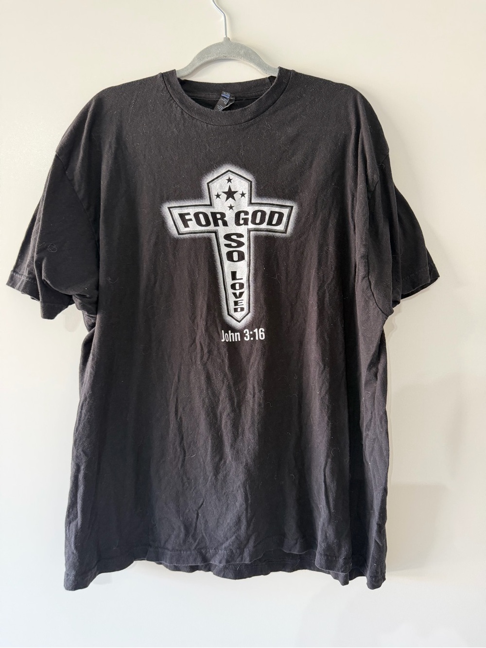 Tultex Black Short Sleeve Tee with White Cross Scripture Graphic